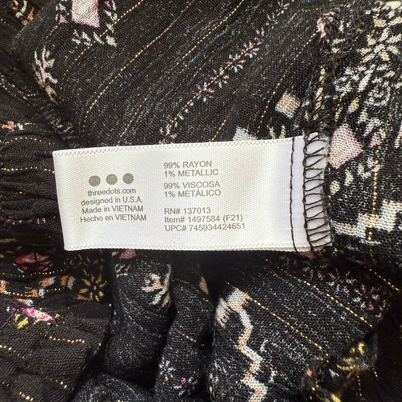 Threedots Boho Style Black Floral Print Women Shorts Elastic Size S - Picture 4 of 9